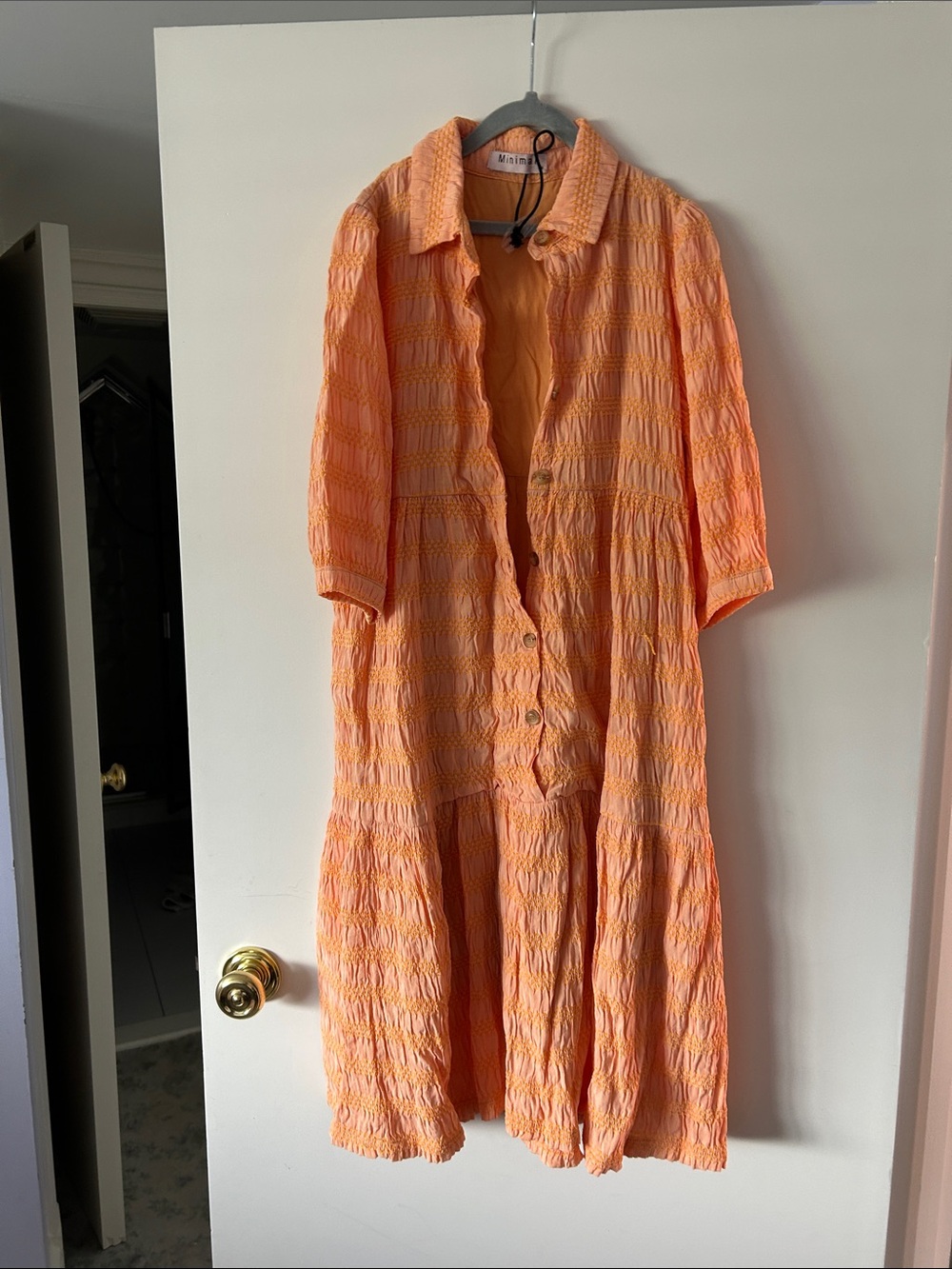 Minimal Peach-Orange Textured Button-Front Midi Dress kids size 14